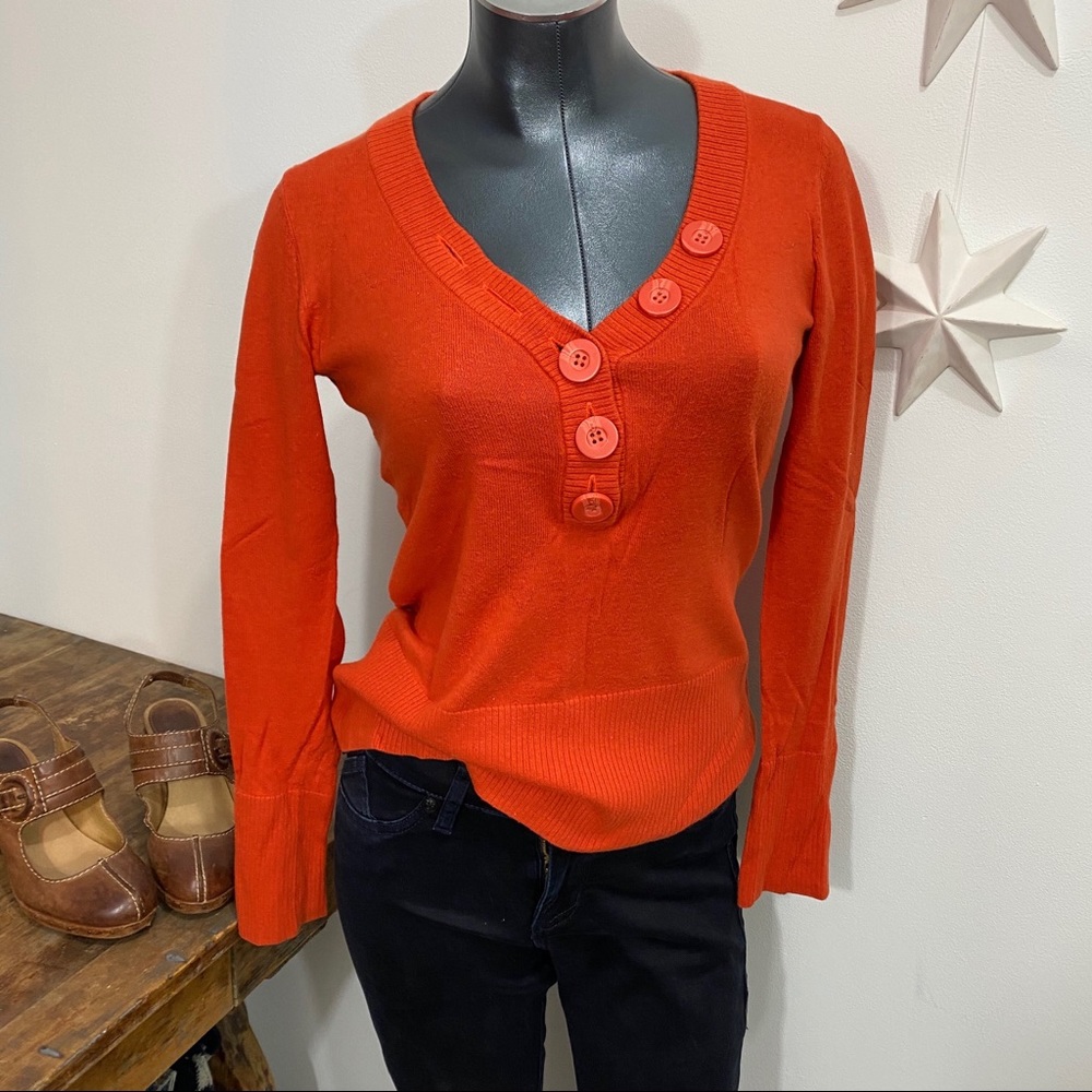 Sundance orange v neck sweater button detail xs